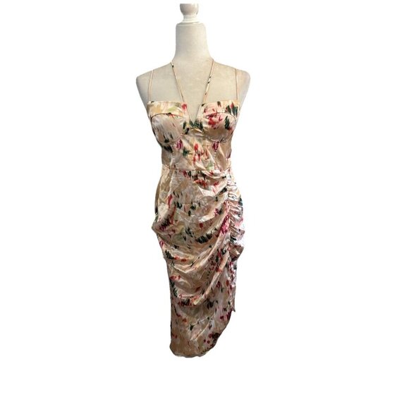 Cider Fliral Ruched Midi Dress Hi Low Size Medium - Picture 1 of 12